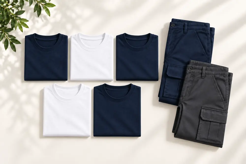 Pack T-shirts com Calças — 5 t-shirts + 2 calças por trabalhador